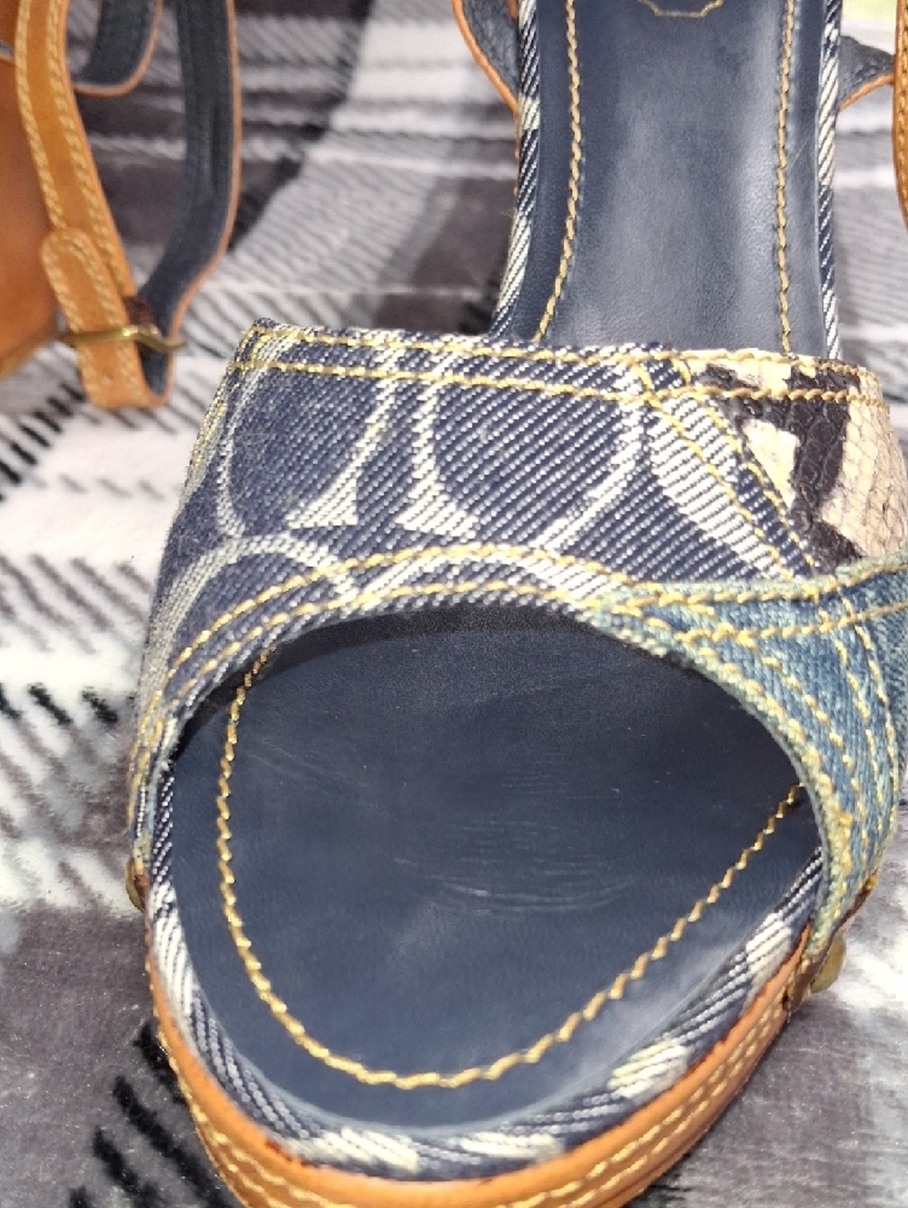 Vintage Coach Denim Patch Espadrille Wedges - Brown/Blue - Picture 9 of 17